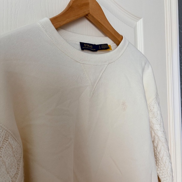 RARE Polo Ralph Lauren Cream Hybrid Sweater & Fleece Crewneck Sweatshirt, Small - Picture 7 of 16